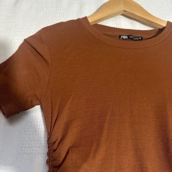 ZARA mini brown rushed Dress - Picture 3 of 6